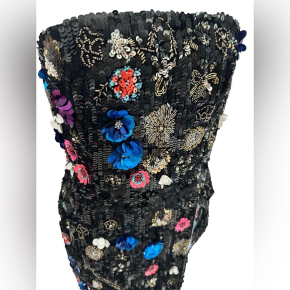 MacDuggal Formal Gown Wedding Guest Strapless Sequin 3D Floral Slit Evening Prom - Picture 6 of 15